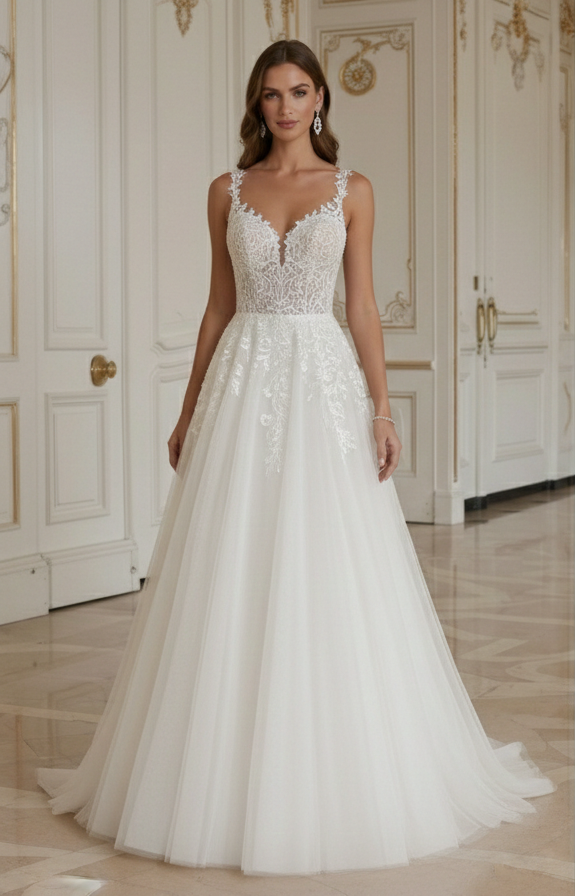 A-Linien Hochzeitskleid mit elegant tailliertem Oberteil