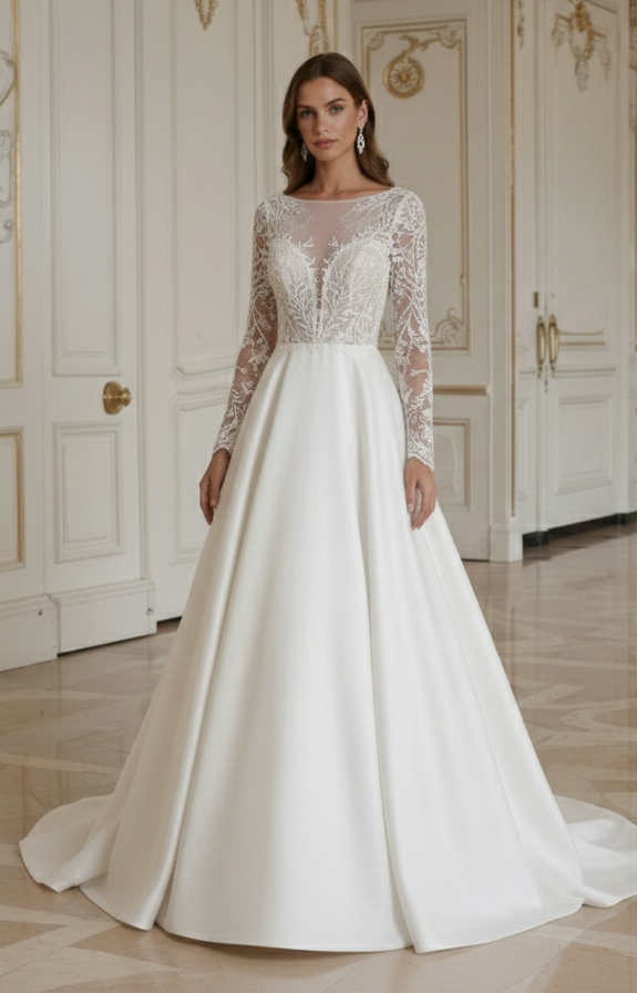 A-Line Wedding Dress With Embroidered Lace Bodice