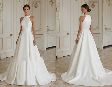 Robe de mariée ligne A avec col halter élégante