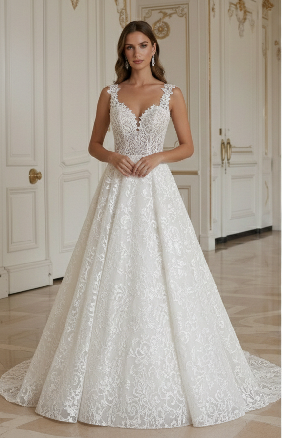 A-Line Wedding Dress With Lace Overlay Timeless