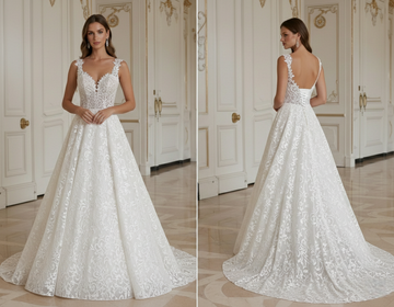 Robe de mariée ligne A avec superposition de dentelle intemporelle