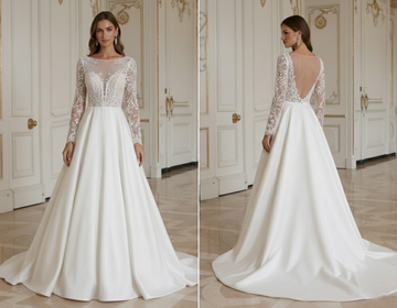 A-Line Wedding Dress With Lace Sleeves Romantic Style