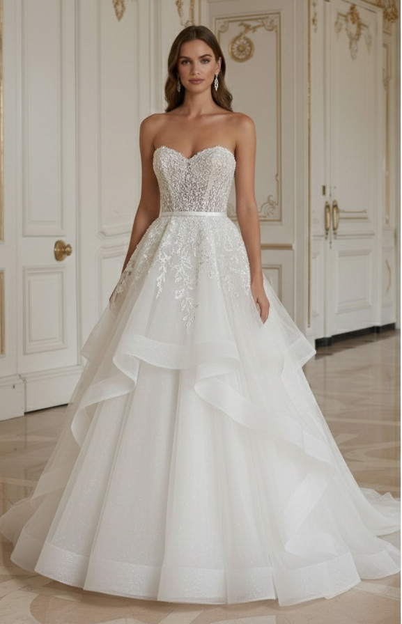 A-Line Wedding Dress With Layered Tulle Princess Gown