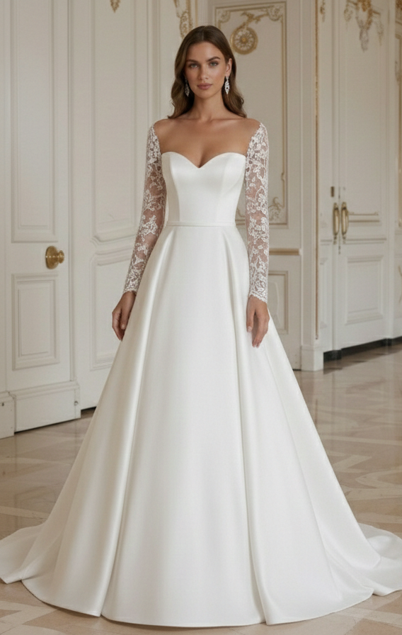 A-Linien Hochzeitskleid mit modernem, klarem Ausschnitt