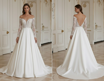 Abito da sposa a linea ad A con maniche scoperte sulle spalle