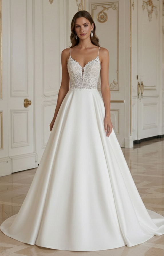 Rochie de mireasă A-line cu spate decupat design elegant