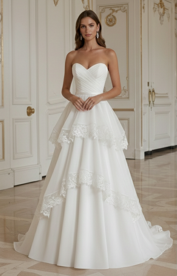 A-Line Wedding Dress With Ruffle Hem Romantic