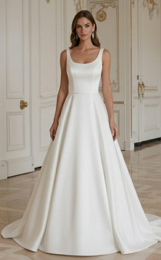 A-Line Wedding Dress With Scoop Neck Classic Bridal