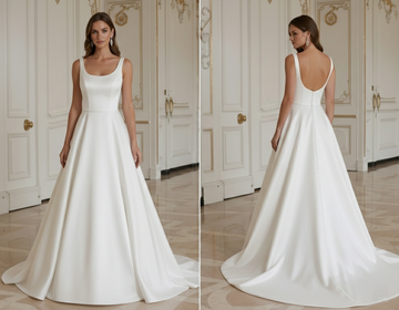 Vestido de Noiva Linha A com Decote Redondo Clássico