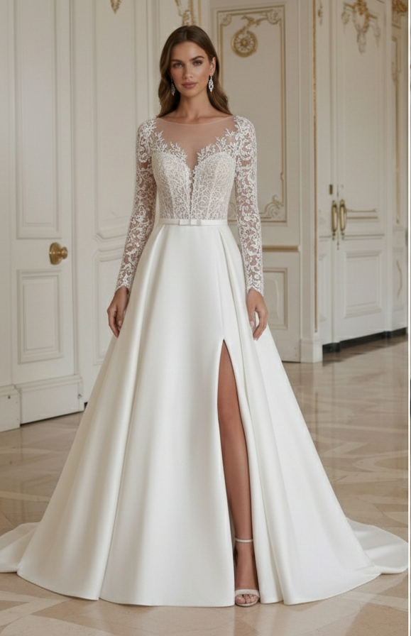 A-Line Wedding Dress With Slit Modern Elegant Bridal