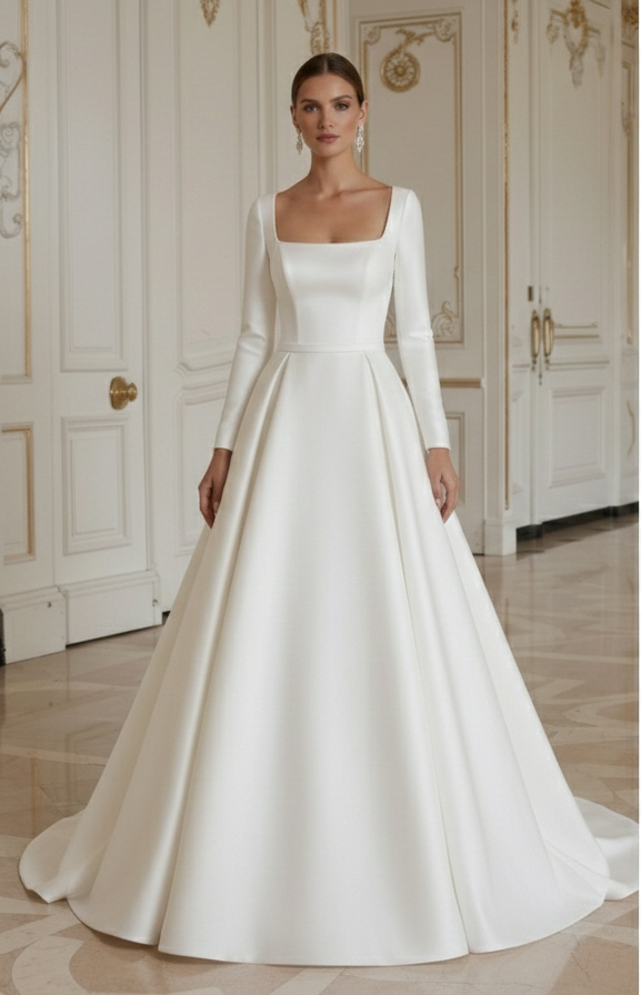Rochie de mireasă A-line cu decolteu pătrat contemporană