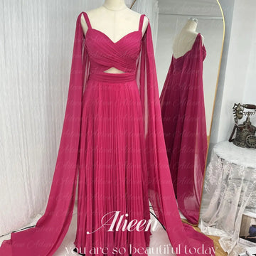 Arabic Fuchsia Chiffon Dubai Evening Dresses with Cape Sleeves Elegant Yellow Women Wedding Party Formal Gowns