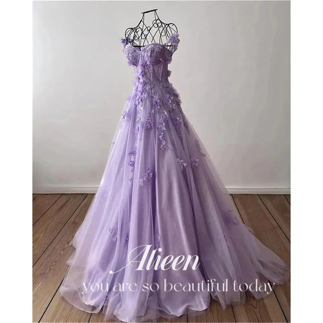 Formal Dress Women Elegant Party Dresses for Women Lavender Purple Chiffon Lace Sweetheart 3D Decals Custom Made PURPLE