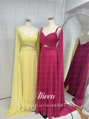 Vestidos de noche de gasa árabe fucsia de Dubái con mangas tipo capa elegantes de color amarillo para mujer, vestidos formales para fiestas de bodas