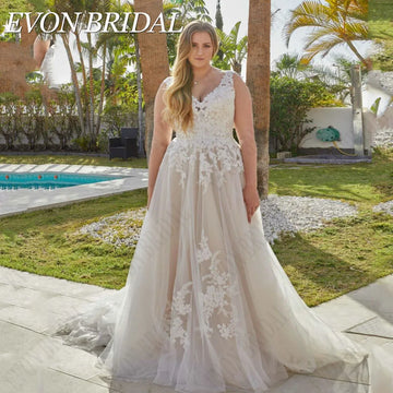 Plus Size Backless V-Neck Wedding Dress Elegant Sleeveless A-Line Applique Bridal Gowns vestidos de novia