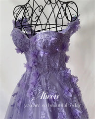 Vestido formal Aileen para mujer, vestidos de fiesta elegantes para mujer 2024, encaje de gasa morado lavanda, escote en forma de corazón, calcomanías 3D hechas a medida