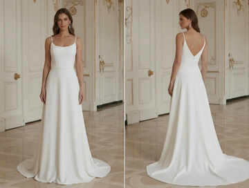 Rochie de mireasă modernă minimalistă accesibilă, buget redus