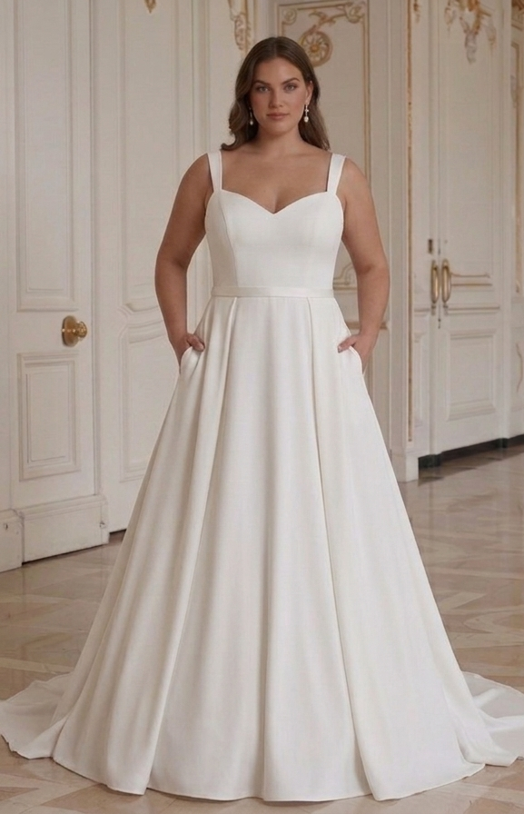 Prisvärd brudklänning för plus size-brudar elegant budgetstil