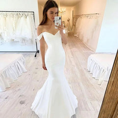 Fora do ombro, vestidos de noiva de sereia macia de cetim para mulheres vestido de noiva vestido de novia simples suknia Ślubna Robe Mariage