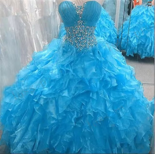 Kjæreste organza ballkjole quinceanera kjoler krystaller søt 16 kjoler vestido debutante kjoler pluss størrelse