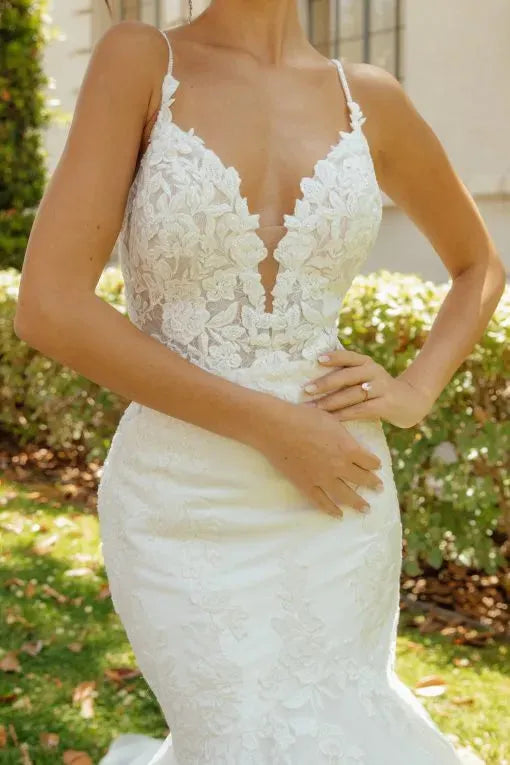 Gabriellar Mermaid Wedding Dresses For Brides V-neck Backless Spaghetti Straps Court Train Vestido De Casamento Personalised Ivory