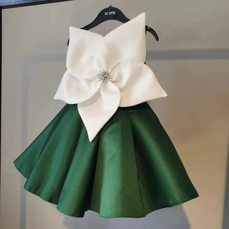 Baby Girl Princess Silk Dress Sleeveless Big Flower Child Vintage Party Pageant Birthday Wedding Ball Gown Baby Clothes 1-12Y