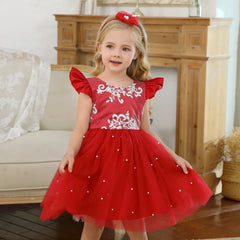 Baby Girls Princess Party Dresses Flower Lace Red Christmas Dress for Kids Cute Birthday Wedding Evening Gown New Year Costume Sarah Houston