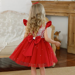 Baby Girls Princess Party Dresses Flower Lace Red Christmas Dress for Kids Cute Birthday Wedding Evening Gown New Year Costume Sarah Houston