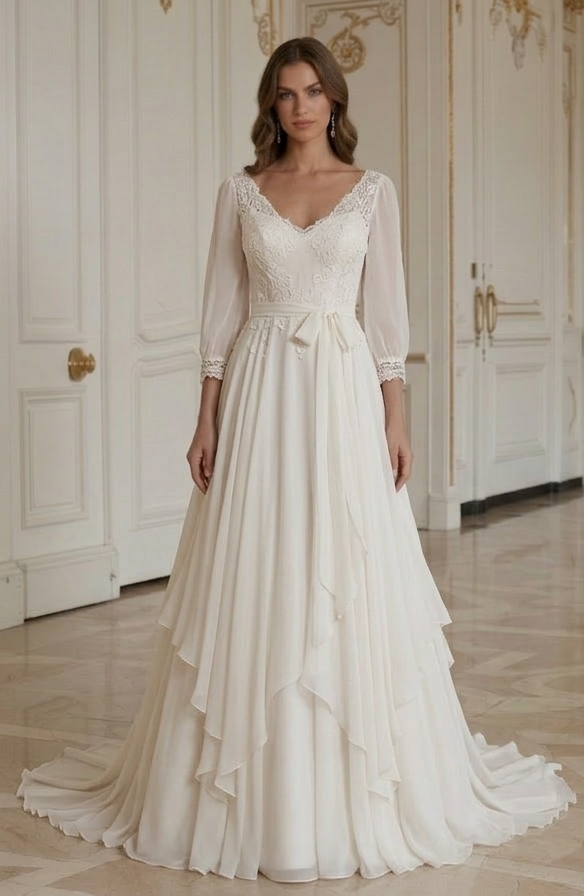 Rochie de mireasă pentru plajă din chiffon fluid