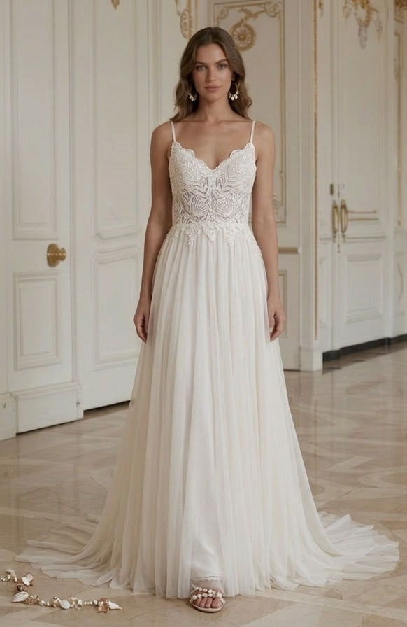 Rochie de mireasă pentru plajă pentru mireasă slabă Stil de plajă