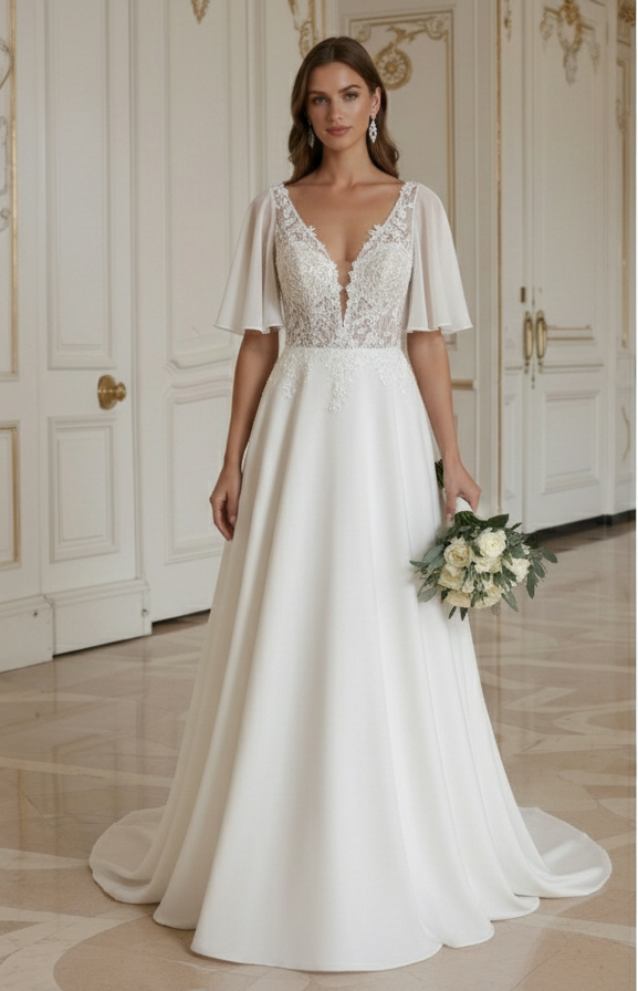 Rochie de mireasă de plajă pentru nuntă de primăvară pe plajă