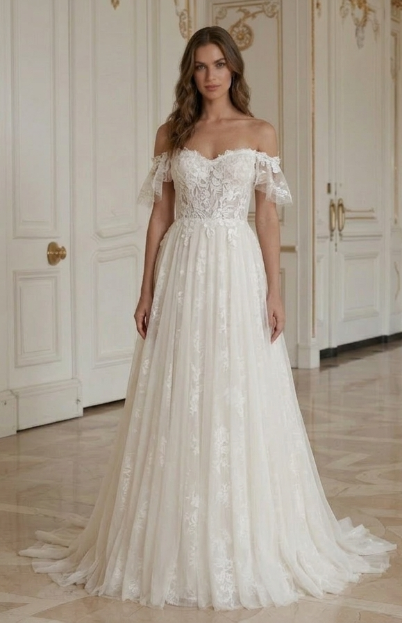 Rochie de mireasă pentru plajă cu umerii goi