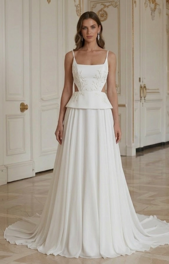Rochie de mireasă de plajă cu design contemporan