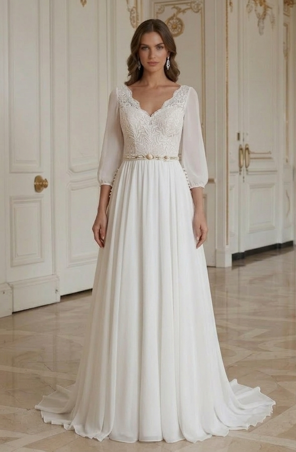 Rochie de mireasă pentru plajă cu talie empire