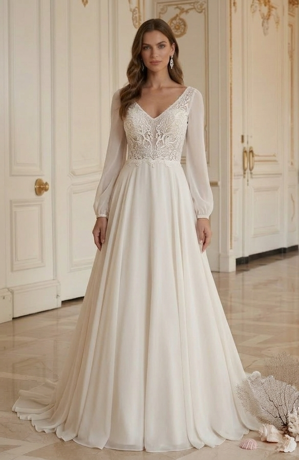 Rochie de mireasă pentru plajă cu siluetă feminină