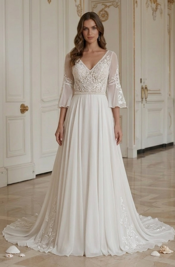 Rochie de mireasă pentru plajă cu corset din dantelă
