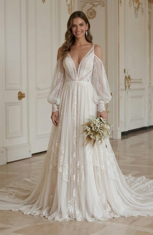 Rochie de mireasă de plajă cu trenă lungă pentru mireasă pe plajă
