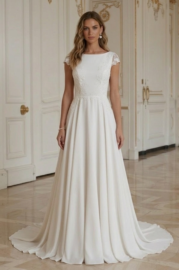 Rochie de mireasă de plajă cu stil modest de plajă