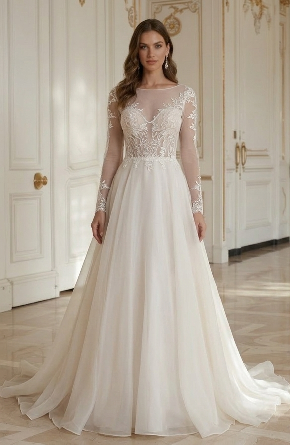 Rochie de mireasă pentru plajă din țesătură organza