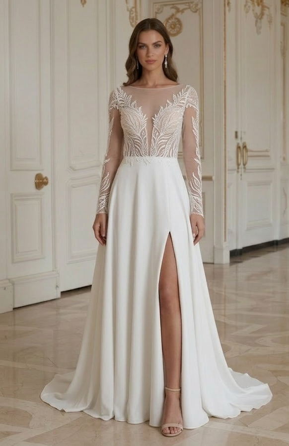 Rochie de mireasă de plajă cu șliț Modernă pentru plajă