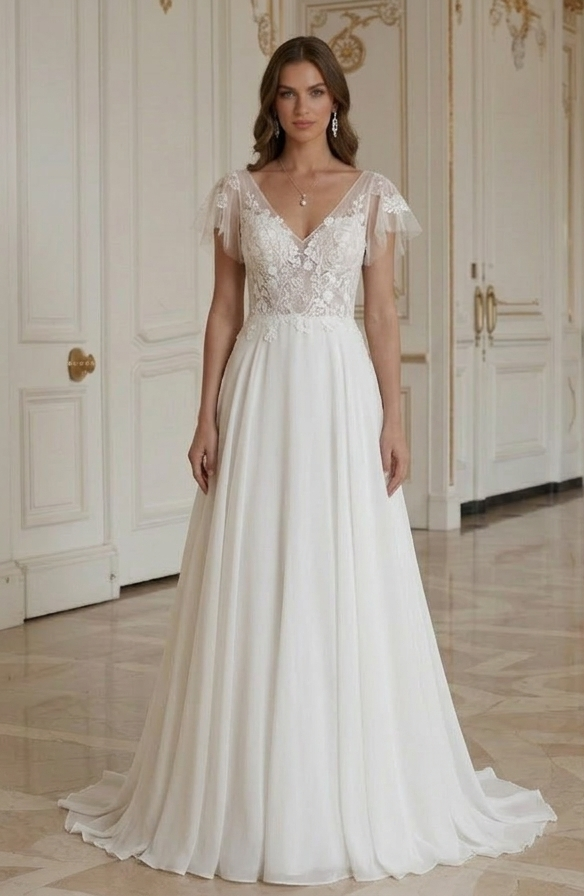 Rochie de mireasă pentru plajă cu design feminin și delicat