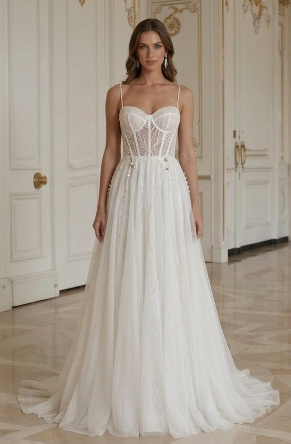 Rochie de mireasă pentru plajă cu corset structurat