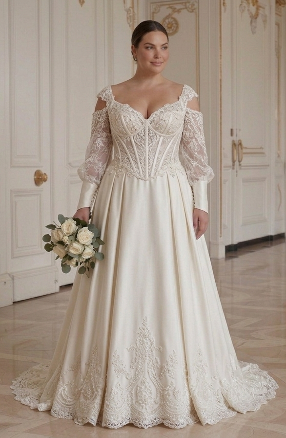 Prachtige Bruidsjurk in Grote Maat met Gestructureerd Korset Bovenstuk