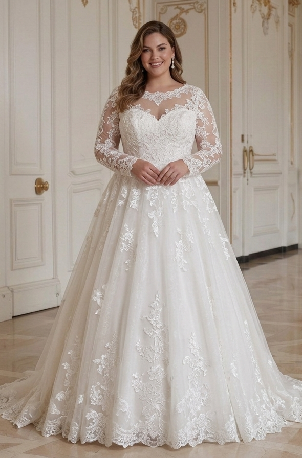 Beautiful Wedding Dress For Plus Size Bride Romantic Lace Design
