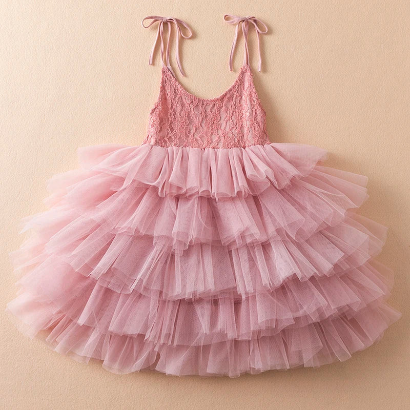 Beauty Flower Dresses for Girls Wedding Dress Children Summer Party Tutu Gown Kid Girl Layer Princess Sling Evening Casual Dress Sarah Houston