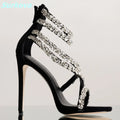 Bling Rhinestone Bordered Sandals Round Toe Ankle Strap Rear Zipper Thin High Heels Summer Fashion Sexy Plus Size Women Shoes Sarah Houston