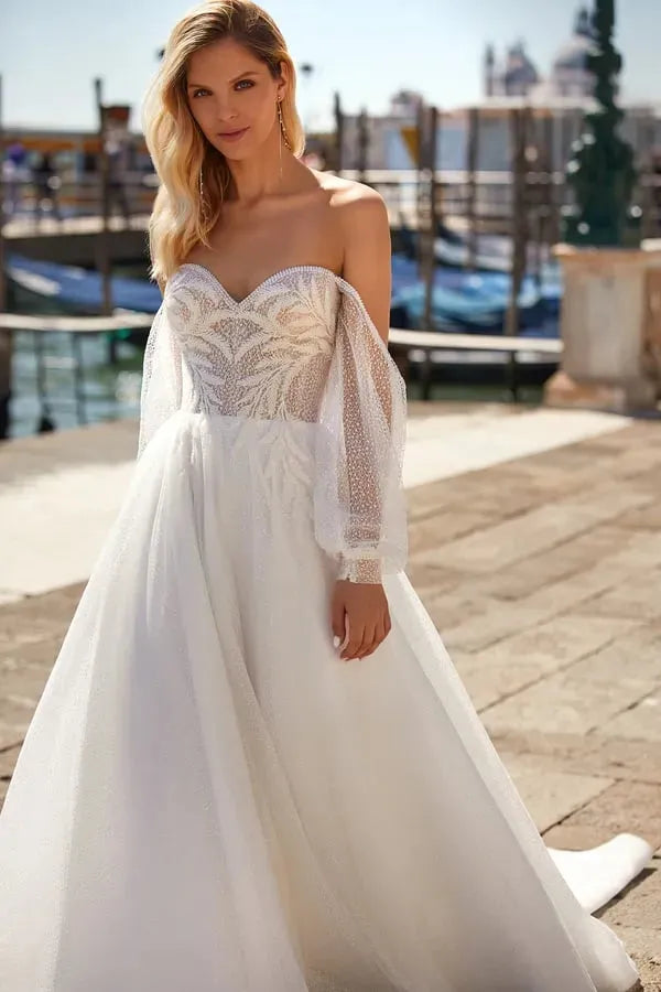 Sexy Sweetheart Collar Off The Shoulder Back Lace Up Organza A Line Wedding Dress For Women Bridal Gowns