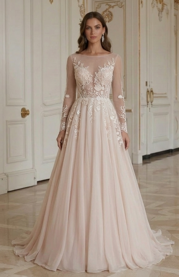 Rochie de mireasă pentru plajă roz pal romantică