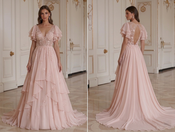 Blush Chiffon Hochzeitskleid Romantischer Brautlook