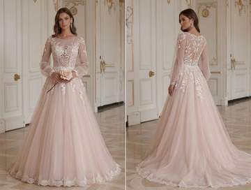 Blush Langarm Brautkleid Romantischer Brautstil